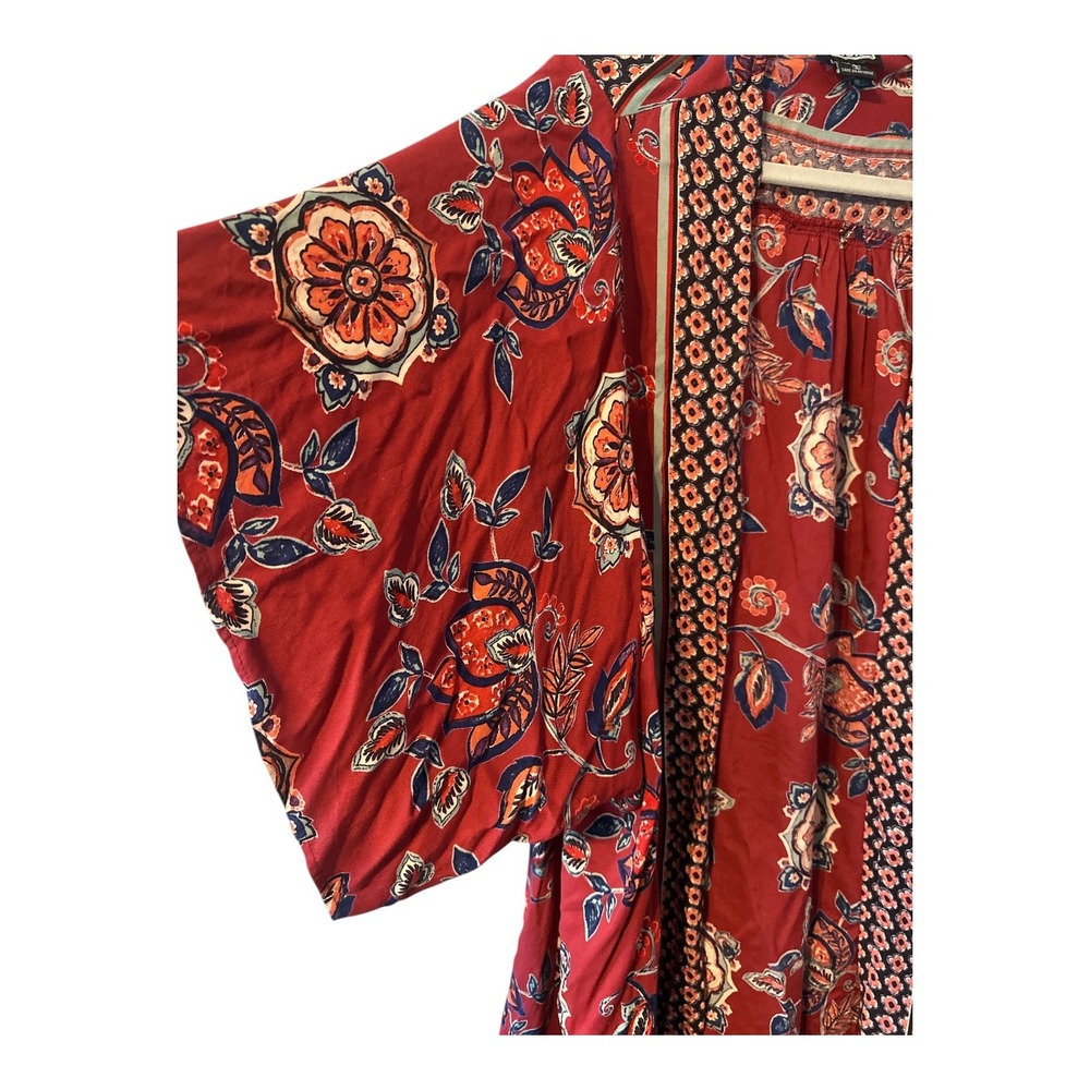 Angie Red Boho Open Front Kimono, Small - Picture 4 of 5